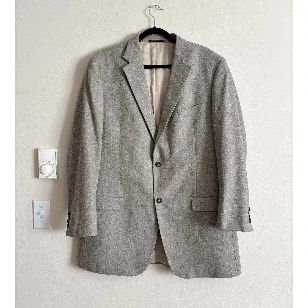 J Hillburn Double Vent Blazer Jacket Wool 44 XL Beige Brown Preppy‎ Wedding Prom